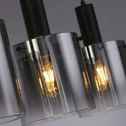 Wohnzimmerlampen|Glaslampen*Searchlight Hängelampe Grau Schwarz B: 142 cm 4-flammig E27 Glas Metall