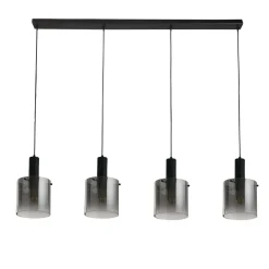 Wohnzimmerlampen|Glaslampen*Searchlight Hängelampe Grau Schwarz B: 142 cm 4-flammig E27 Glas Metall