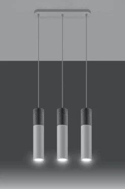 Hängelampen|Wohnzimmerlampen*Sollux Hängelampe Grau Weiß Beton Metall 3-flmg GU10 JUNIA