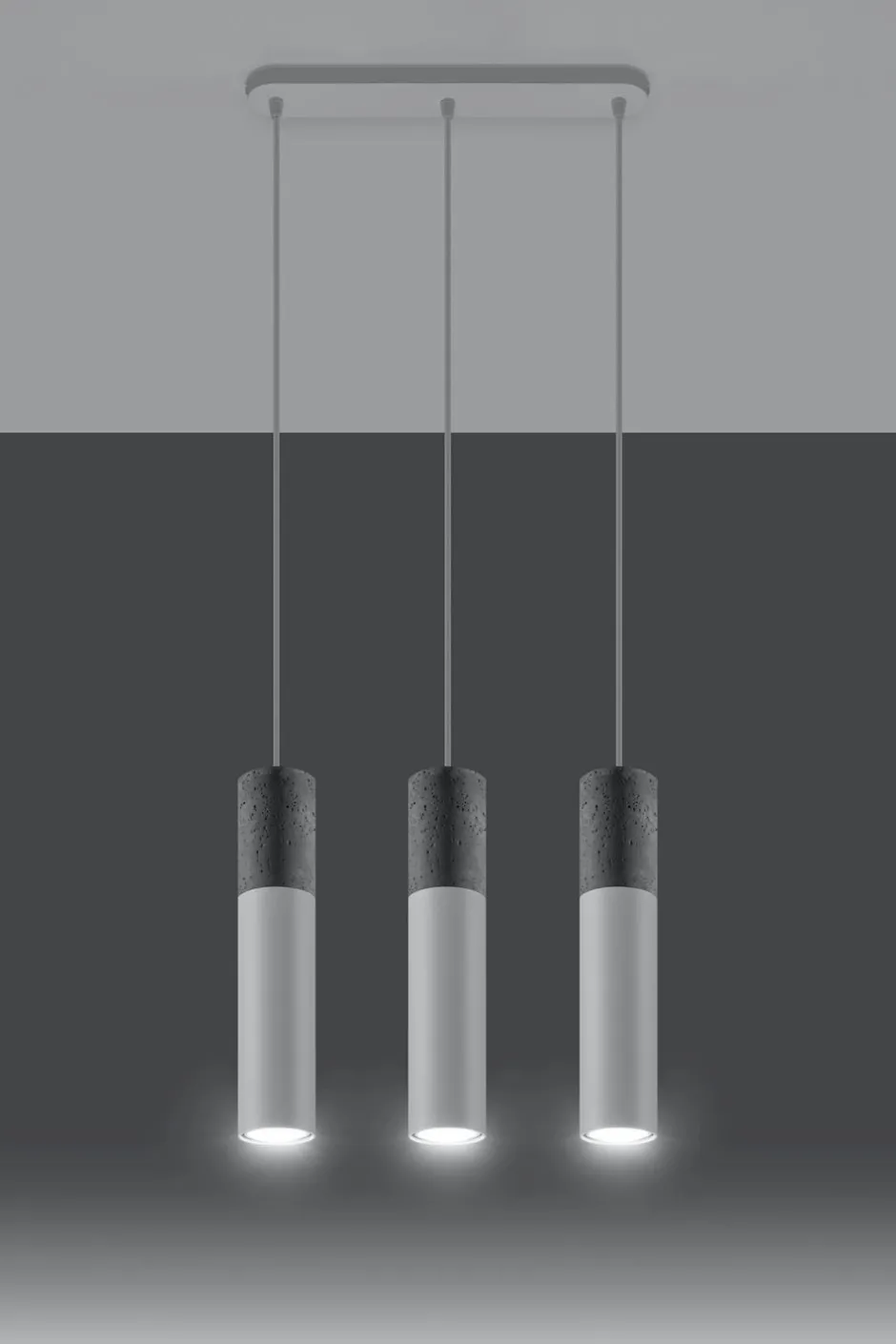 Hängelampen|Wohnzimmerlampen*Sollux Hängelampe Grau Weiß Beton Metall 3-flmg GU10 JUNIA