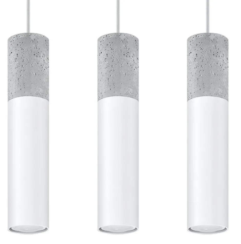 Hängelampen|Wohnzimmerlampen*Sollux Hängelampe Grau Weiß Beton Metall 3-flmg GU10 JUNIA
