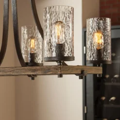 Elstead Hängelampe groß 116,8 cm lang 8x E27 Rustikal Metall Glas Holz< Hängelampen|Esszimmer Lampen