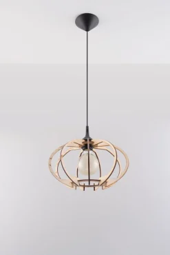 Hängelampen|Esszimmer Lampen*Sollux Hängelampe Holz Ø35cm Modern E27 wohnlich VIRIA