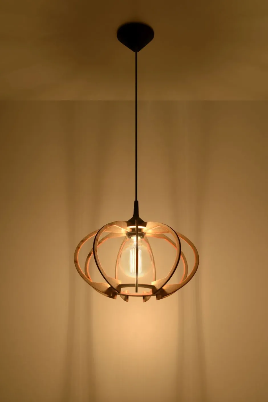 Hängelampen|Esszimmer Lampen*Sollux Hängelampe Holz Ø35cm Modern E27 wohnlich VIRIA