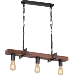 Luminex Hängelampe Holz Metall 3 flammig länglich E27< Holzlampen|Wohnzimmerlampen