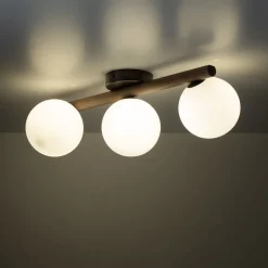 Hängelampen|Bürolampen*TK Lighting Hängelampe Holz Metall Glas B: 33 cm Braun Weiß