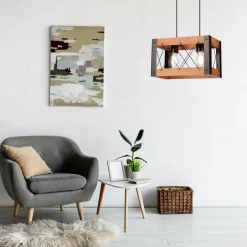 Lamkur Hängelampe Holz Metall Rustikal B: 33 cm höhenverstellbar< Bürolampen|Rustikale Lampen