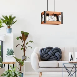 Lamkur Hängelampe Holz Metall Rustikal B: 33 cm höhenverstellbar< Bürolampen|Rustikale Lampen