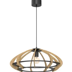 Hängelampen|Bürolampen*Luminex Hängelampe Holz Metall Schwarz E27 Ø58 cm natürlich