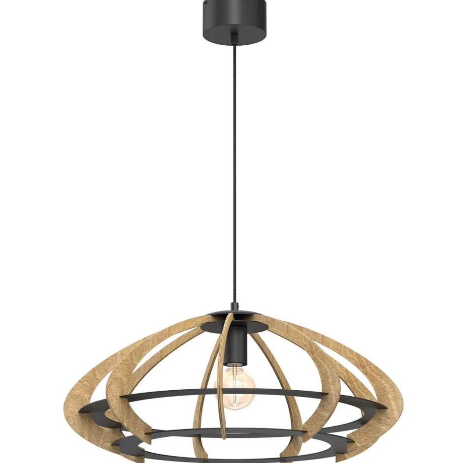 Hängelampen|Bürolampen*Luminex Hängelampe Holz Metall Schwarz E27 Ø58 cm natürlich