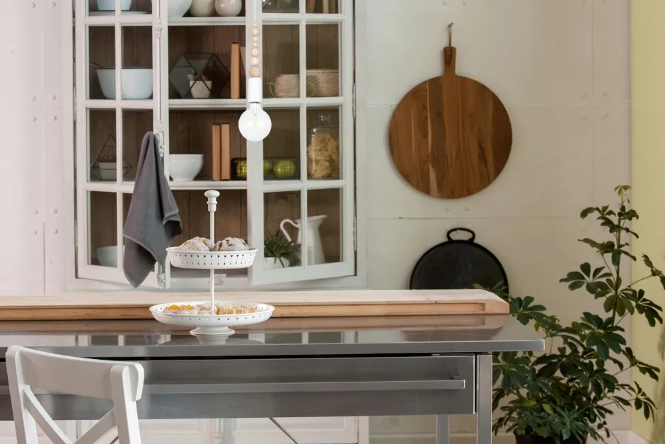 Hängelampen|Bürolampen*Belis Hängelampe Holz Metall Weiß E27 Ø10 cm rund wohnlich