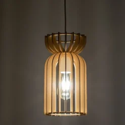 Bürolampen|Lampen Aus Aller Welt*Nowodvorski Hängelampe Holz Schirm E27 Ø 16 cm Weiß Natur LOZORNO