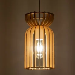 Bürolampen|Lampen Aus Aller Welt*Nowodvorski Hängelampe Holz Schirm E27 Ø 16 cm Weiß Natur LOZORNO