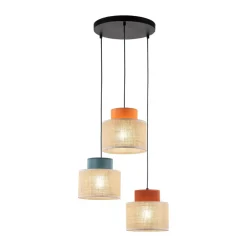 TK Lighting Hängelampe Jute Stoff E27 verstellbar 3-flammig Retro Bunt< Stofflampen|Retro Lampen