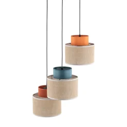 TK Lighting Hängelampe Jute Stoff E27 verstellbar 3-flammig Retro Bunt< Stofflampen|Retro Lampen