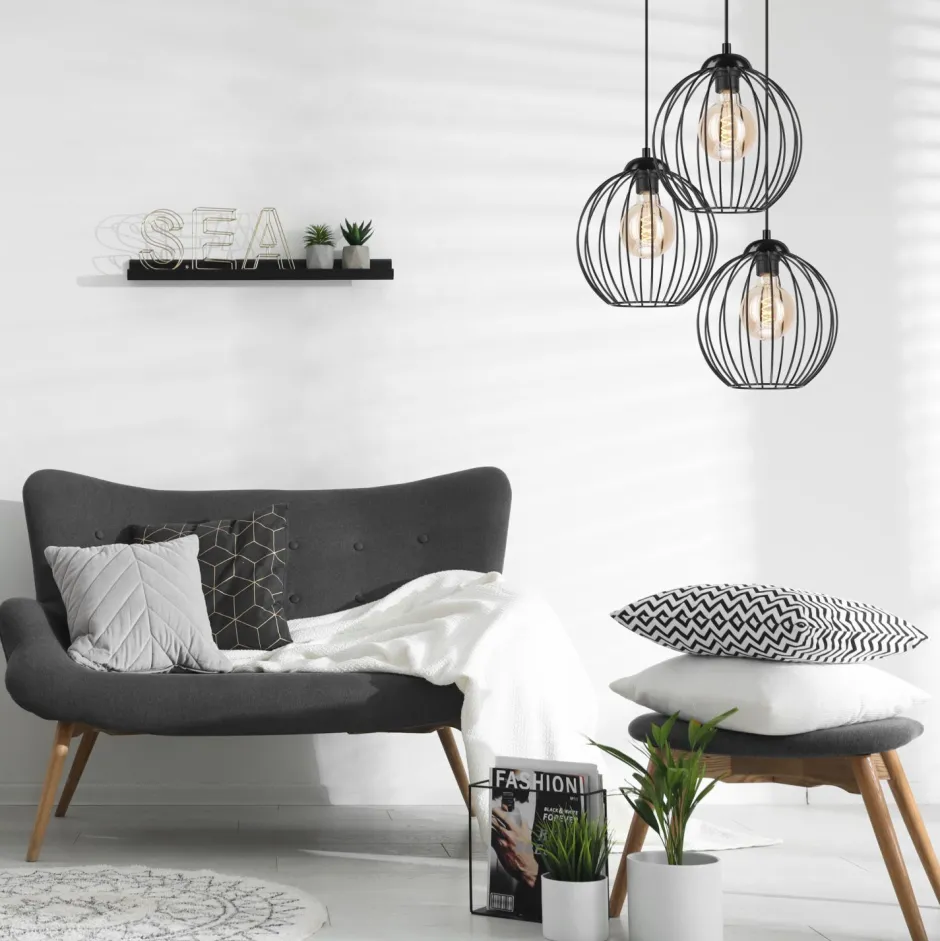 Lamkur Hängelampe KARNA Metall Draht Schwarz 3-flammig verstellbar< Hängelampen|Bürolampen