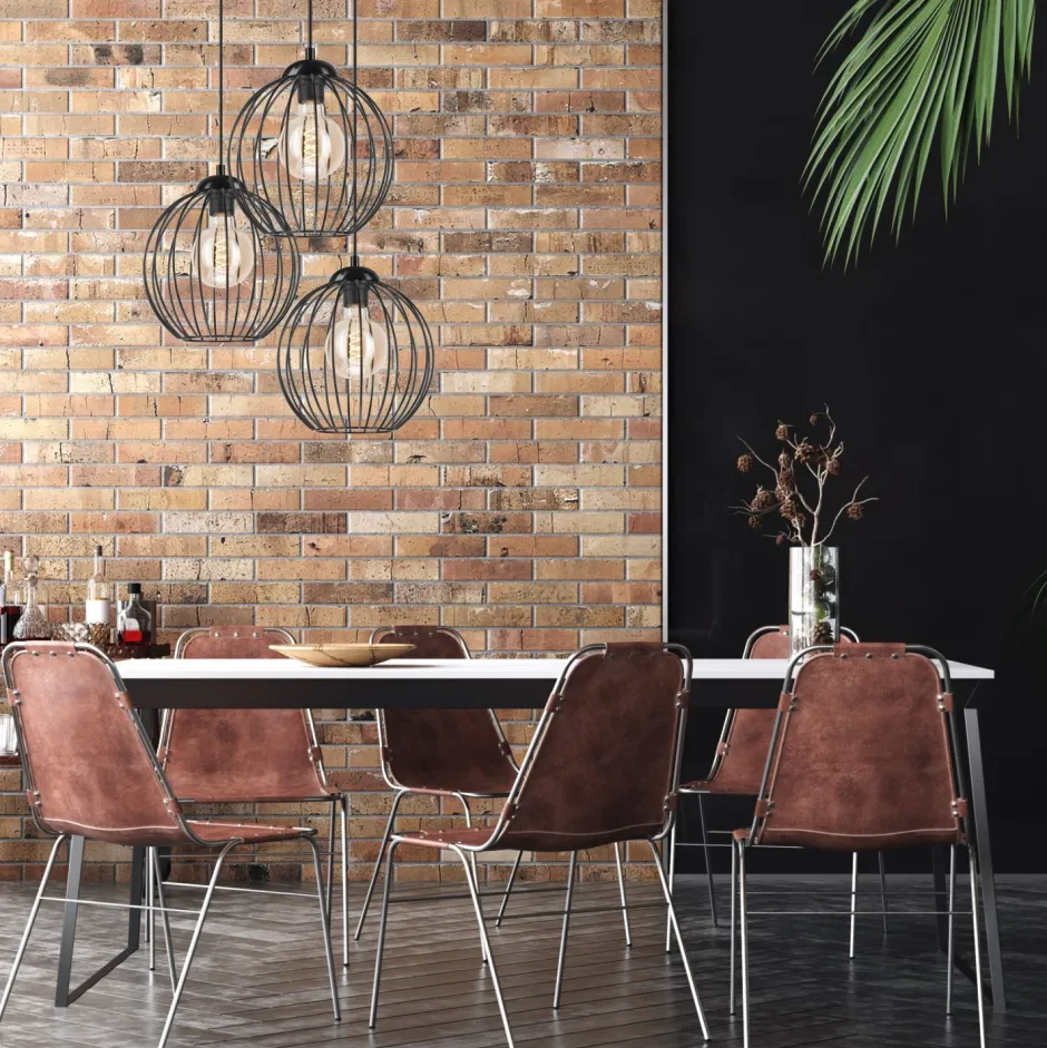 Lamkur Hängelampe KARNA Metall Draht Schwarz 3-flammig verstellbar< Hängelampen|Bürolampen