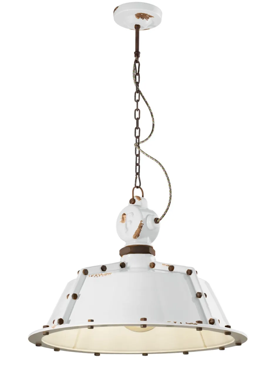 Wohnzimmerlampen|Keramiklampen*Ferroluce Hängelampe Keramik E27 H: max. 110 cm Weiß Shabby Antik