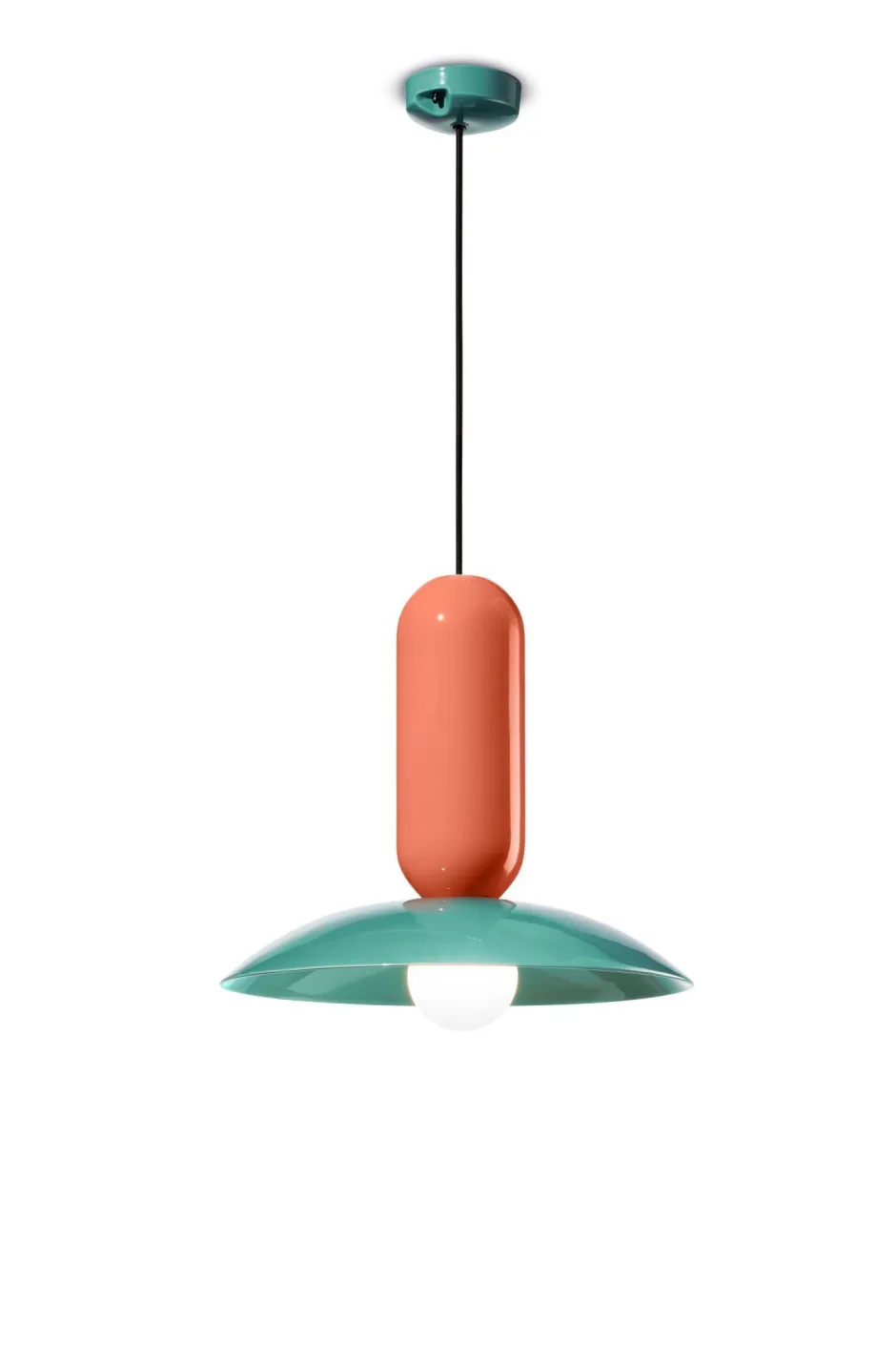 Wohnzimmerlampen|Esszimmer Lampen*Ferroluce Hängelampe Keramik E27 rund Ø 40 cm Creme Türkis Orange