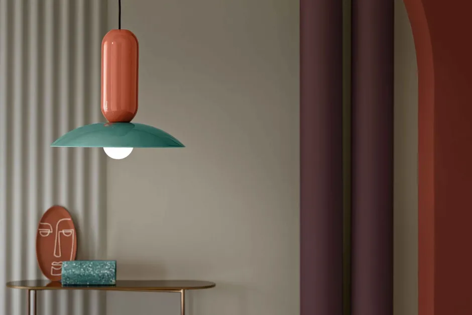 Wohnzimmerlampen|Esszimmer Lampen*Ferroluce Hängelampe Keramik E27 rund Ø 40 cm Creme Türkis Orange