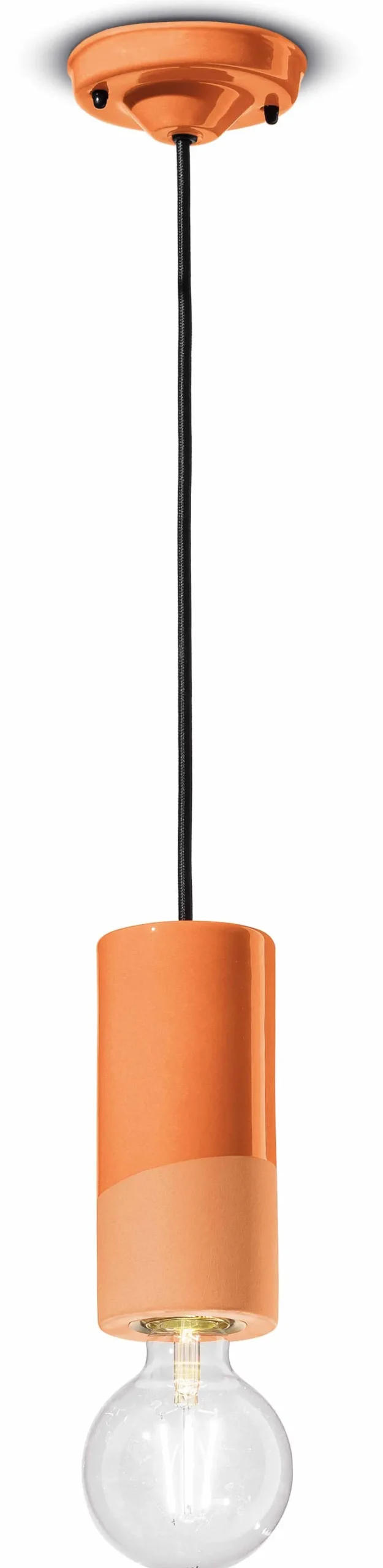 Wohnzimmerlampen|Esszimmer Lampen*Ferroluce Hängelampe Keramik E27 rund D: 8 cm Orange Retro ENRICO