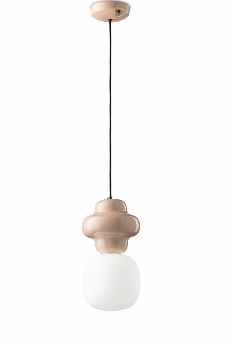 Ferroluce Hängelampe Keramik Glas Sandgrau Weiß E14 Retro ROBERTO< Wohnzimmerlampen|Glaslampen