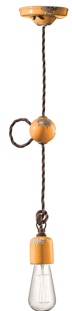 Ferroluce Hängelampe Keramik H: max. 120 cm Gelb Shabby Antik E27< Bürolampen|Wohnzimmerlampen