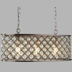 Hängelampen|Wohnzimmerlampen*Searchlight Hängelampe Kristall B: 60 cm 3x E14 in Kupfer antik