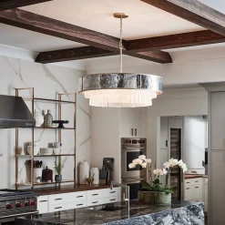 Hängelampen|Schlafzimmer Lampen*Elstead Hängelampe Kristall Edelstahl Ø 66 cm H: max. 386,2 cm rund