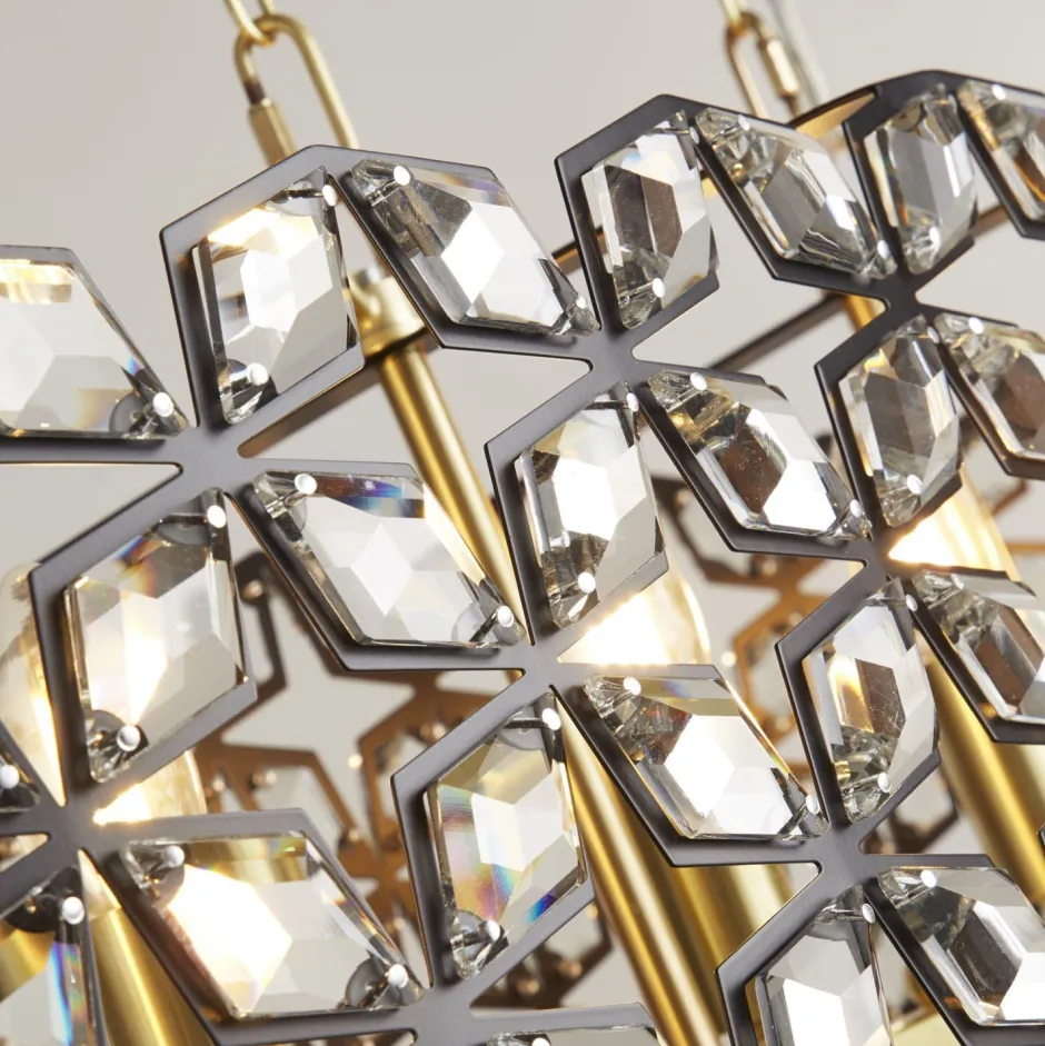 Hängelampen|Esszimmer Lampen*Searchlight Hängelampe Kristall groß B: 100 cm 6x E14 Messing Schwarz