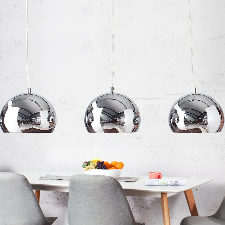 Invicta Interior Hängelampe Kugel Chrom Esszimmer Lampe 3-flammig< Hängelampen|Esszimmer Lampen