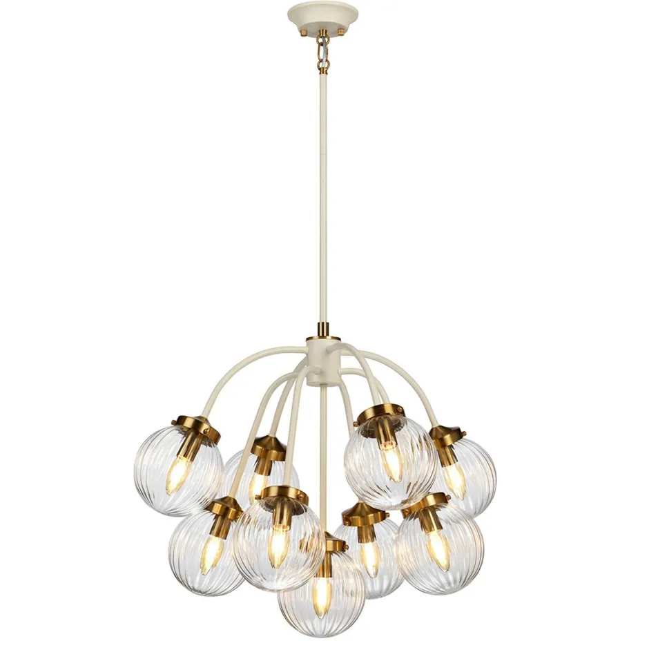 Kugellampen|Vintage Lampen*Elstead Hängelampe Kugel Schirm Glas Metall in Creme Messing