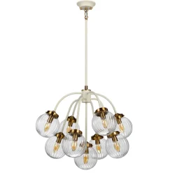 Kugellampen|Vintage Lampen*Elstead Hängelampe Kugel Schirm Glas Metall in Creme Messing