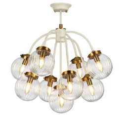 Kugellampen|Vintage Lampen*Elstead Hängelampe Kugel Schirm Glas Metall in Creme Messing