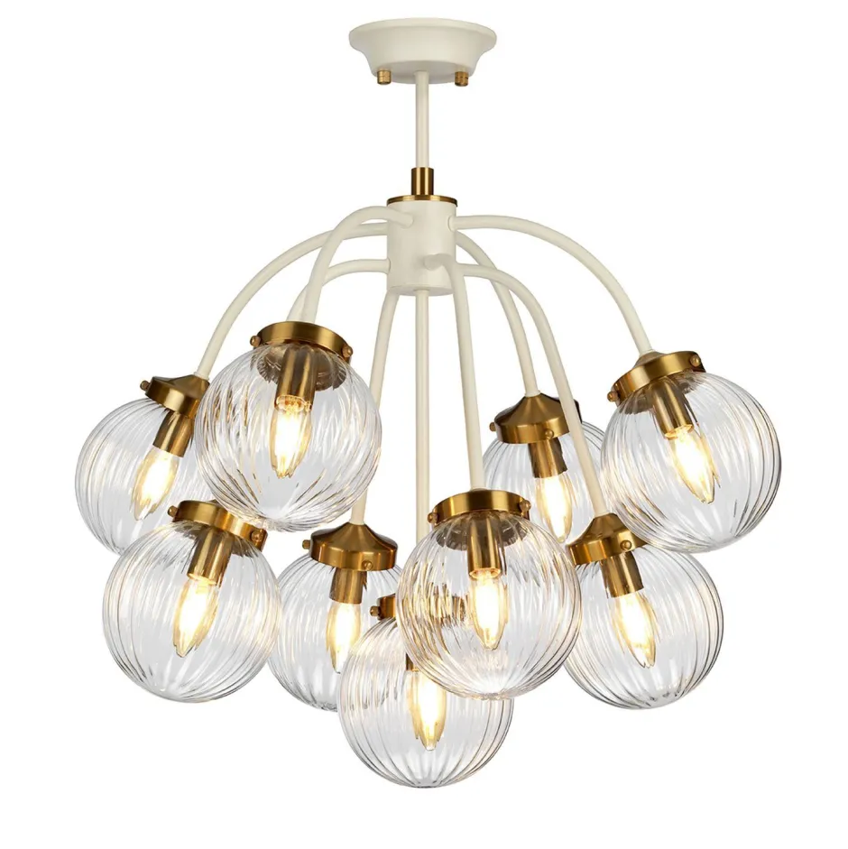 Kugellampen|Vintage Lampen*Elstead Hängelampe Kugel Schirm Glas Metall in Creme Messing