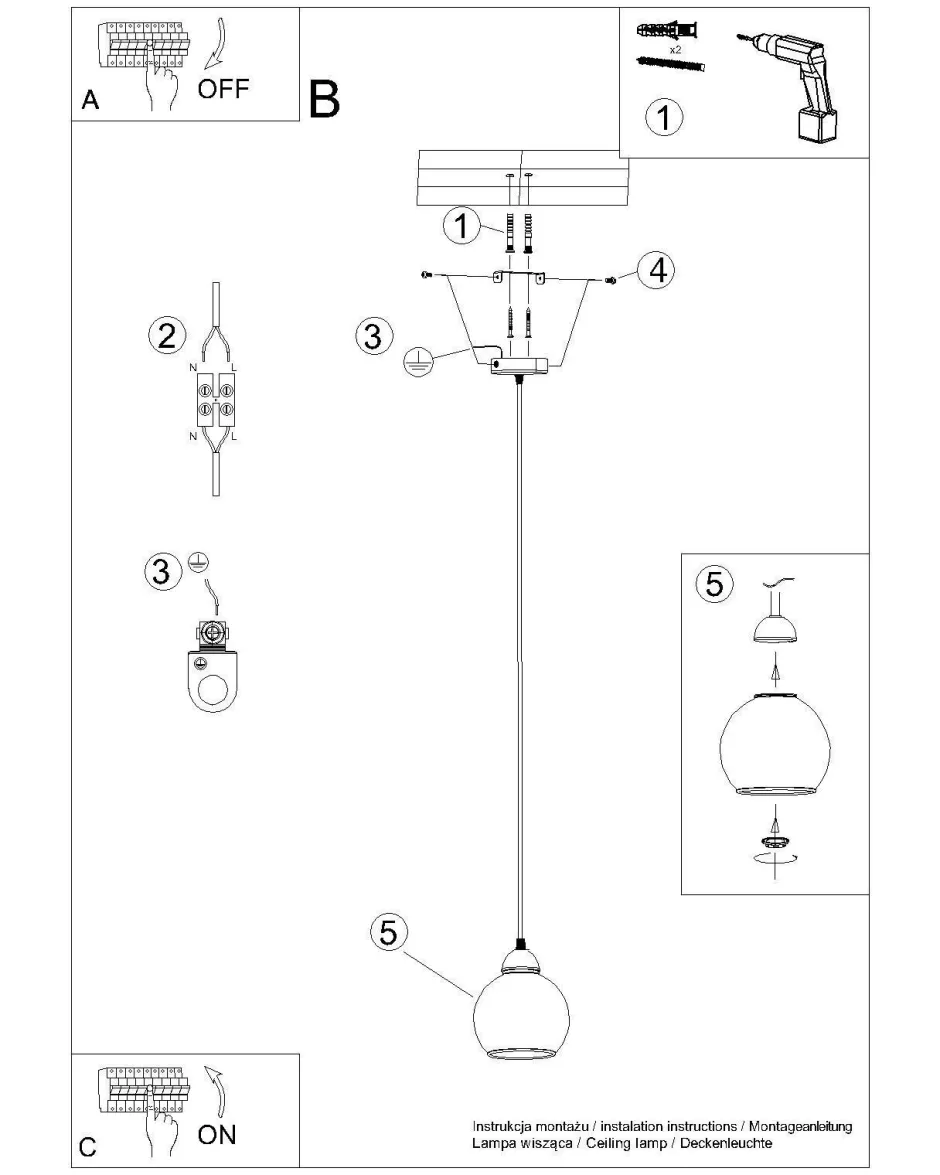 Sollux Hängelampe Kugel Schirm Schwarz Rauchglas E27< Hängelampen|Esszimmer Lampen