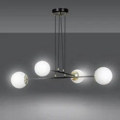 Emibig Hängelampe Kugel Schirm verstellbar Schwarz Weiß 4x E27< Kugellampen|Glaslampen