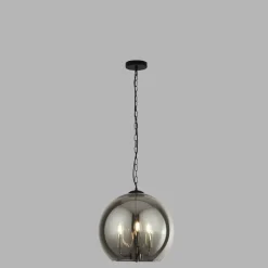 Hängelampen|Esszimmer Lampen*Searchlight Hängelampe Kugelschirm Schwarz Rauchgrau E14 D: 35 cm