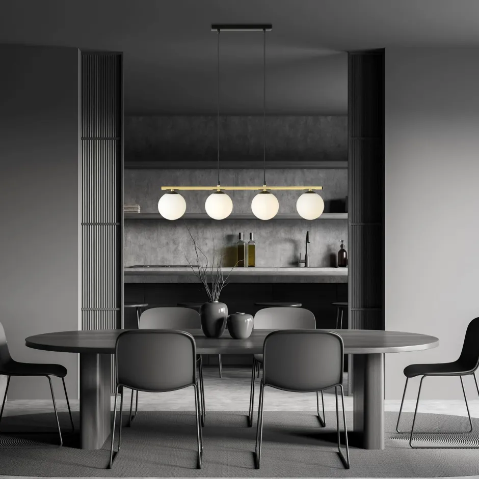 Emibig Hängelampe länglich Kugelschirm verstellbar 4x E14< Hängelampen|Küchenlampen