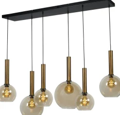 Masterlight Hängelampe Messing Schwarz Rauch 6-flammig Esstisch< Kugellampen|Glaslampen