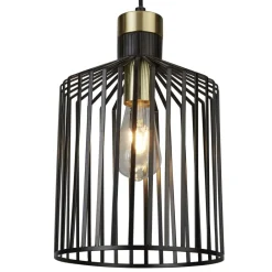 Hängelampen|Esszimmer Lampen*Searchlight Hängelampe Metall Ø 22 cm in Schwarz Messing E27