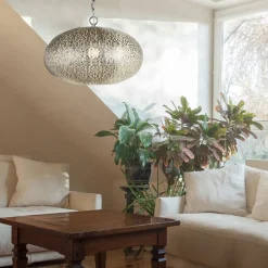 Searchlight Hängelampe Metall Ø 39 cm Orientalisch in Nickel E27< Hängelampen|Esszimmer Lampen