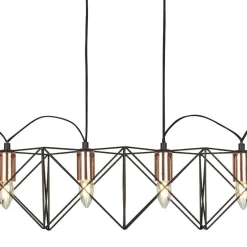 Searchlight Hängelampe Metall 110 cm lang H: max. 145 cm Schwarz Kupfer< Hängelampen|Wohnzimmerlampen