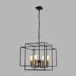 Hängelampen|Esszimmer Lampen*Searchlight Hängelampe Metall B: 45 cm Schwarz matt Bronze E27