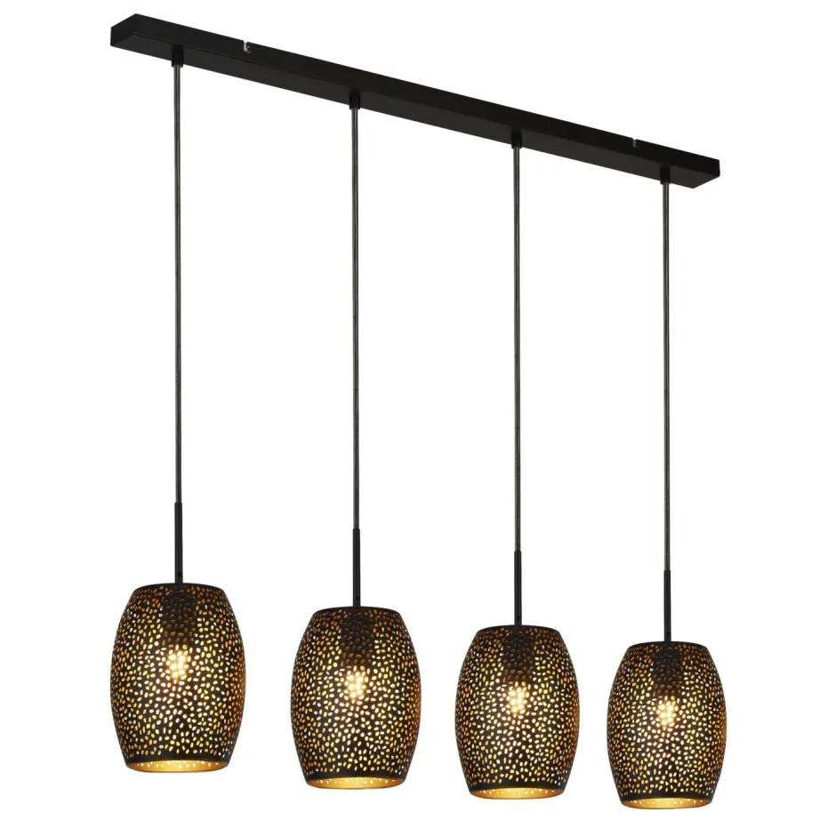 Hängelampen|Esszimmer Lampen*Searchlight Hängelampe Metall 4-flammig Schwarz Gold B: 90 cm E27
