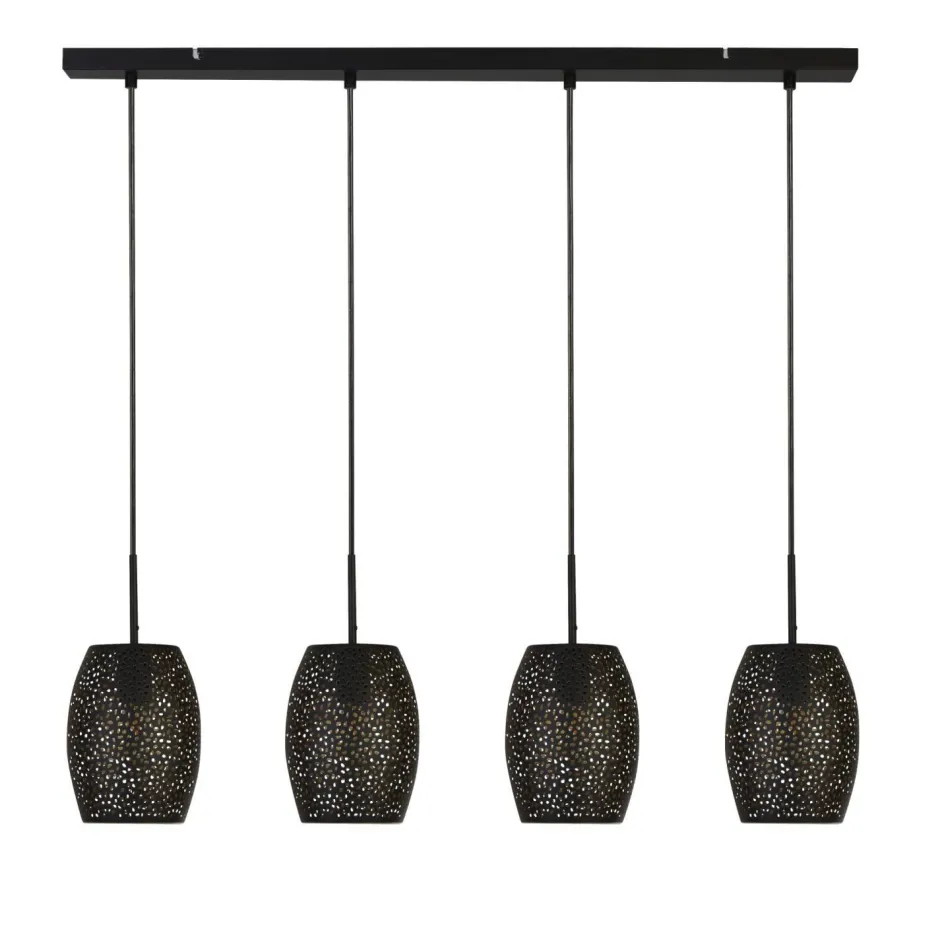 Hängelampen|Esszimmer Lampen*Searchlight Hängelampe Metall 4-flammig Schwarz Gold B: 90 cm E27