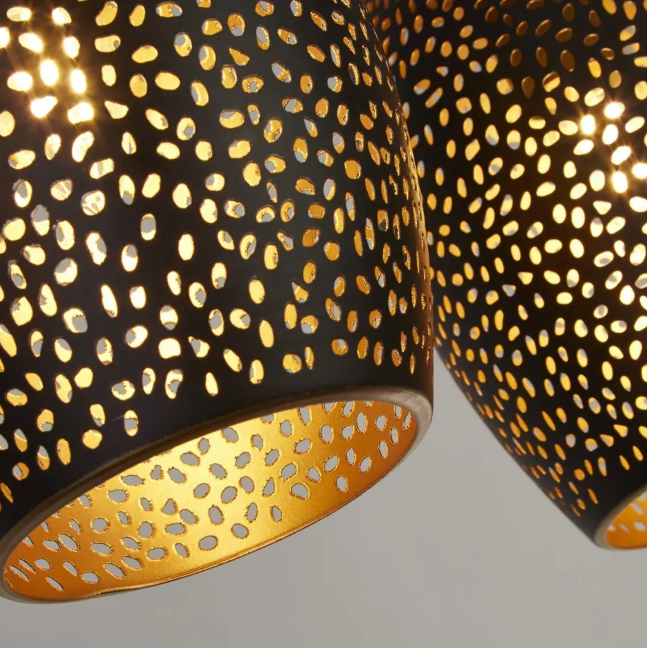 Hängelampen|Esszimmer Lampen*Searchlight Hängelampe Metall 4-flammig Schwarz Gold B: 90 cm E27