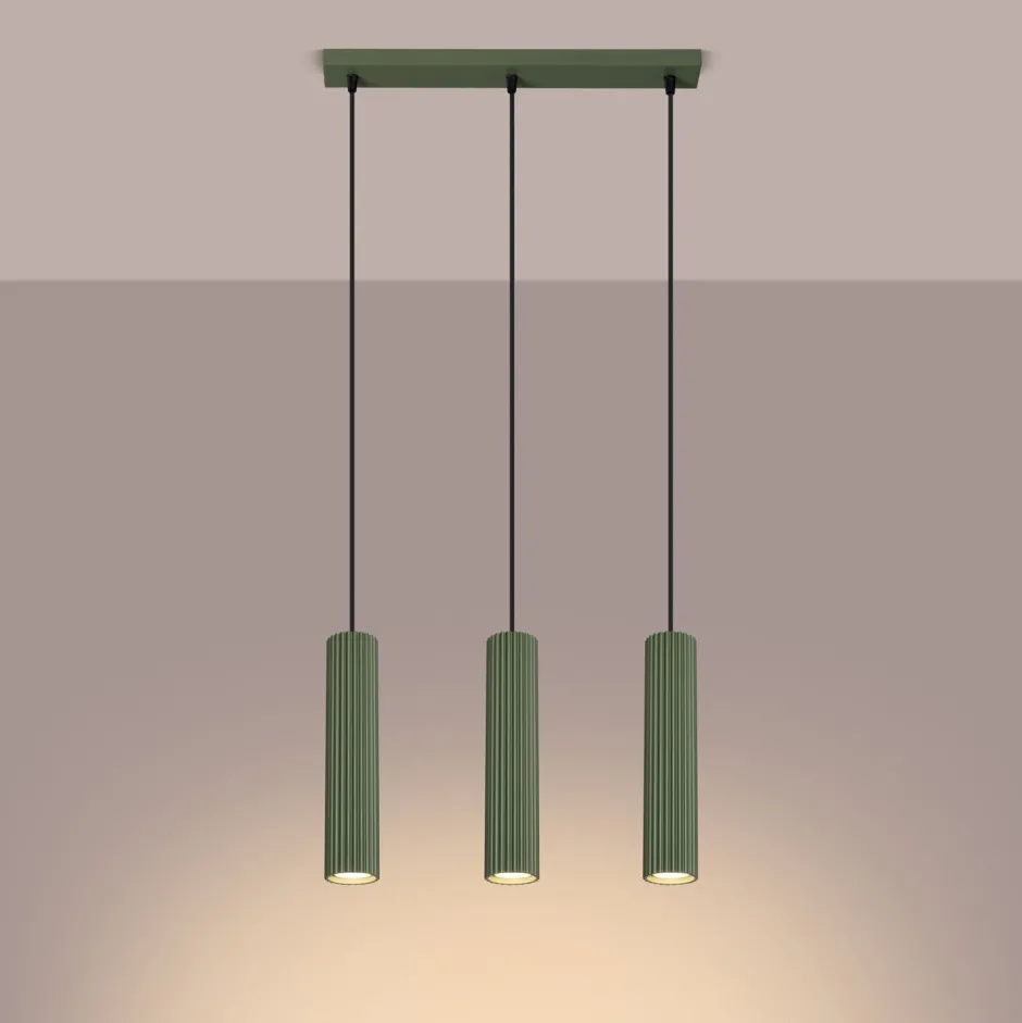 Hängelampen|Wohnzimmerlampen*Sollux Hängelampe Metall 3-flammig GU10 B: 45 cm in Grün Modern