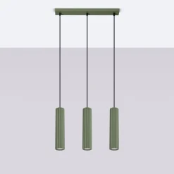 Hängelampen|Wohnzimmerlampen*Sollux Hängelampe Metall 3-flammig GU10 B: 45 cm in Grün Modern