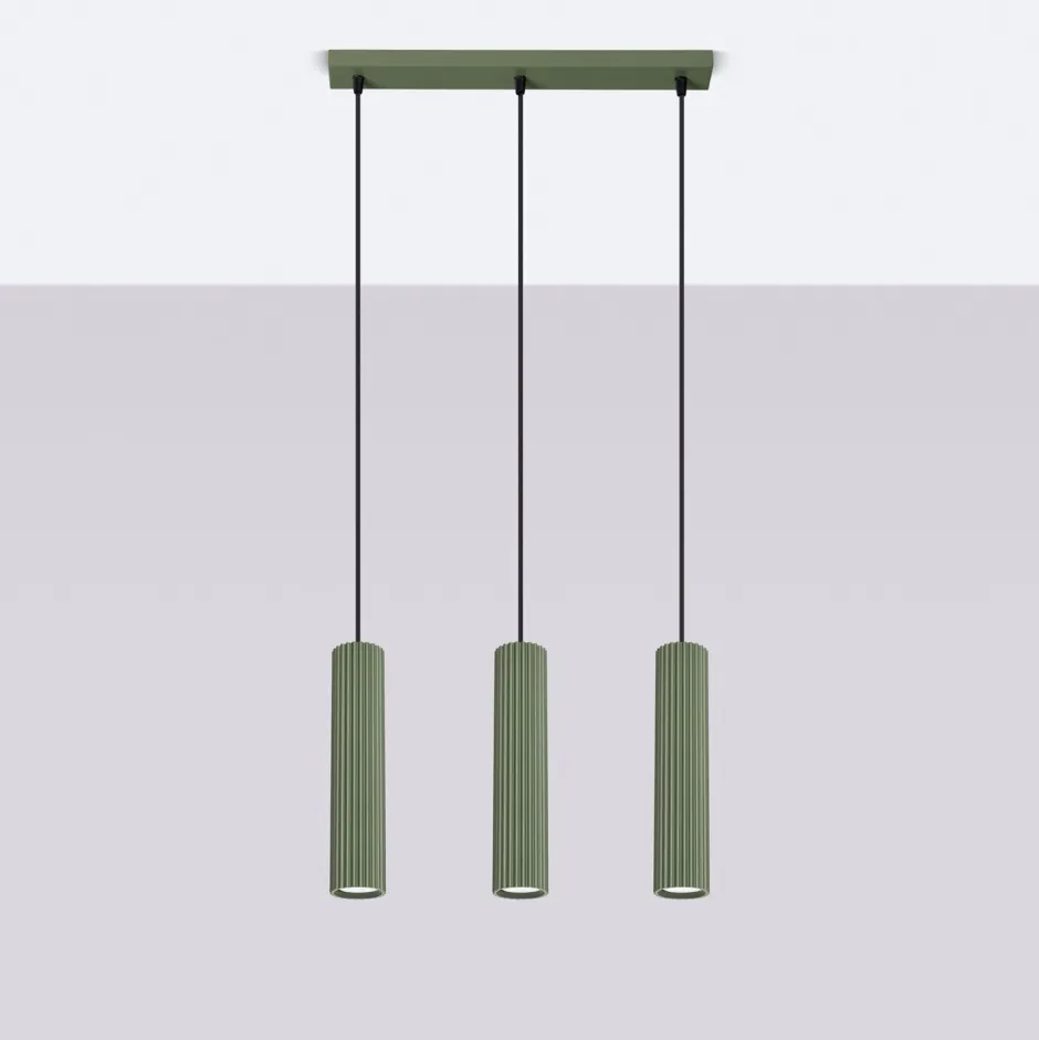 Hängelampen|Wohnzimmerlampen*Sollux Hängelampe Metall 3-flammig GU10 B: 45 cm in Grün Modern